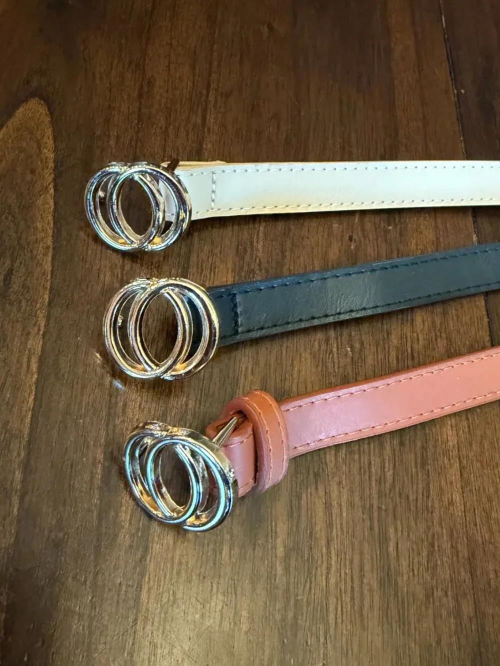 Belts Black Ivory and Brown Skinny Belts Gold O Buckle, Size 41 inches in length